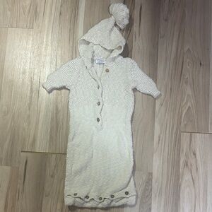 Coyuchi Cream Knit Hooded Footie